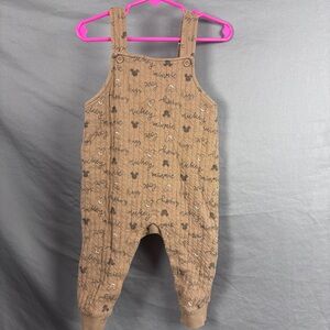DISNEY Unisex Sz 18 Months Brown Quilted MICKEY MINNIE MOUSE Overalls